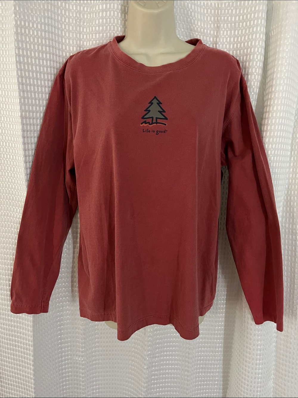 Life Is Good Women’s Large Coral Crusher Tee Long Sleeve Pine Tree Graphic Top